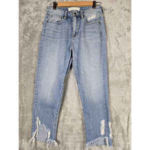 Light Wash Distressed Ankle Crop Jeans - Women's